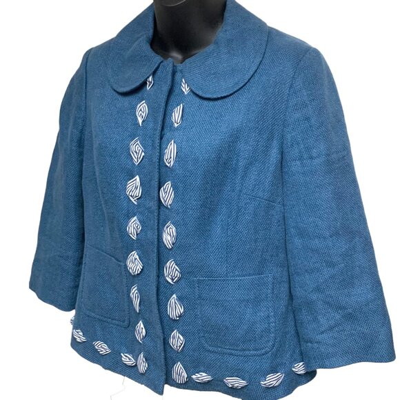 Boden‎ Azrue Linen Blend Peter Pan Collar Cropped Blazer - Picture 4 of 12